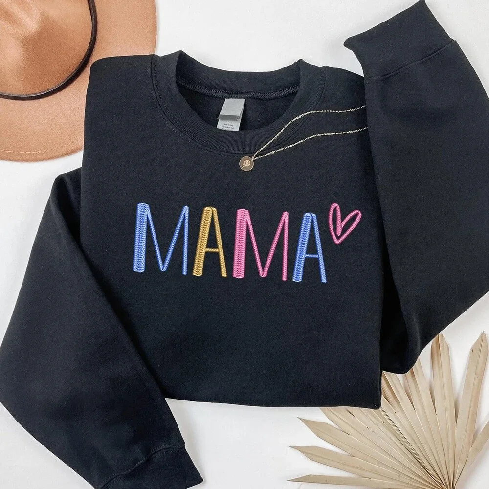 GODMERCH Women's Embroidered Mama Sweatshirt Mothers Day Gifts Mom Crewneck L